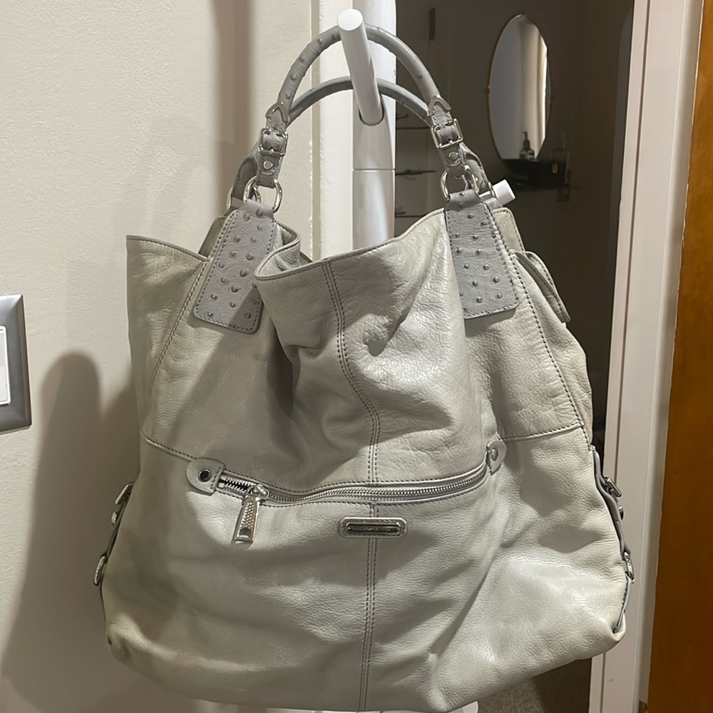 Rebecca Minkoff large light gray leather hobo handbag